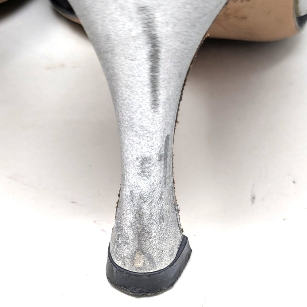 SOLDManolo Blahnik D'Orsay Pumps Black Fabric Silver Heels VTG 80s Sz 36, 6 US - Picture 10 of 16